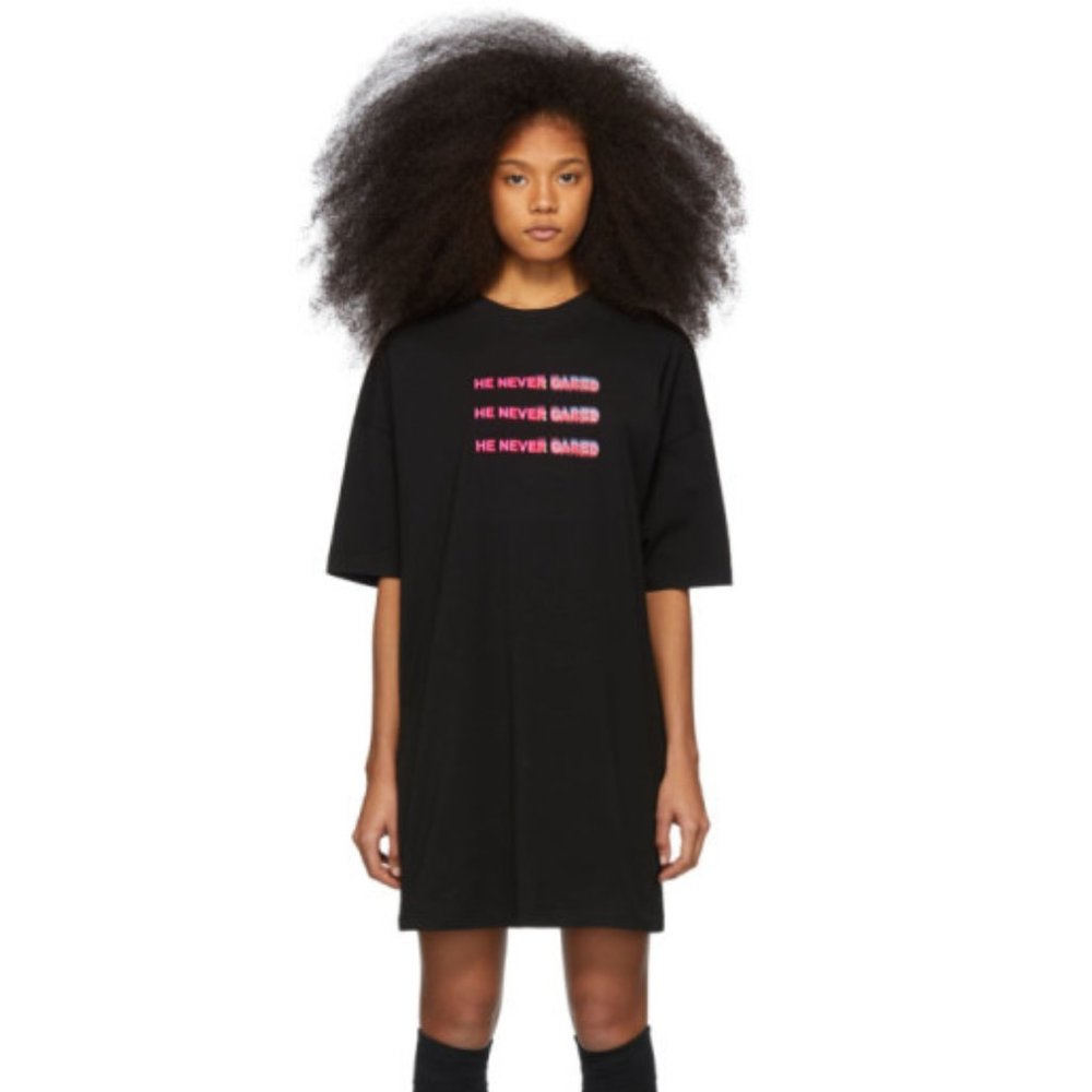 Marcelo Burlon County of Milan He Never Cared Quote T Shirt Dress size XS Black